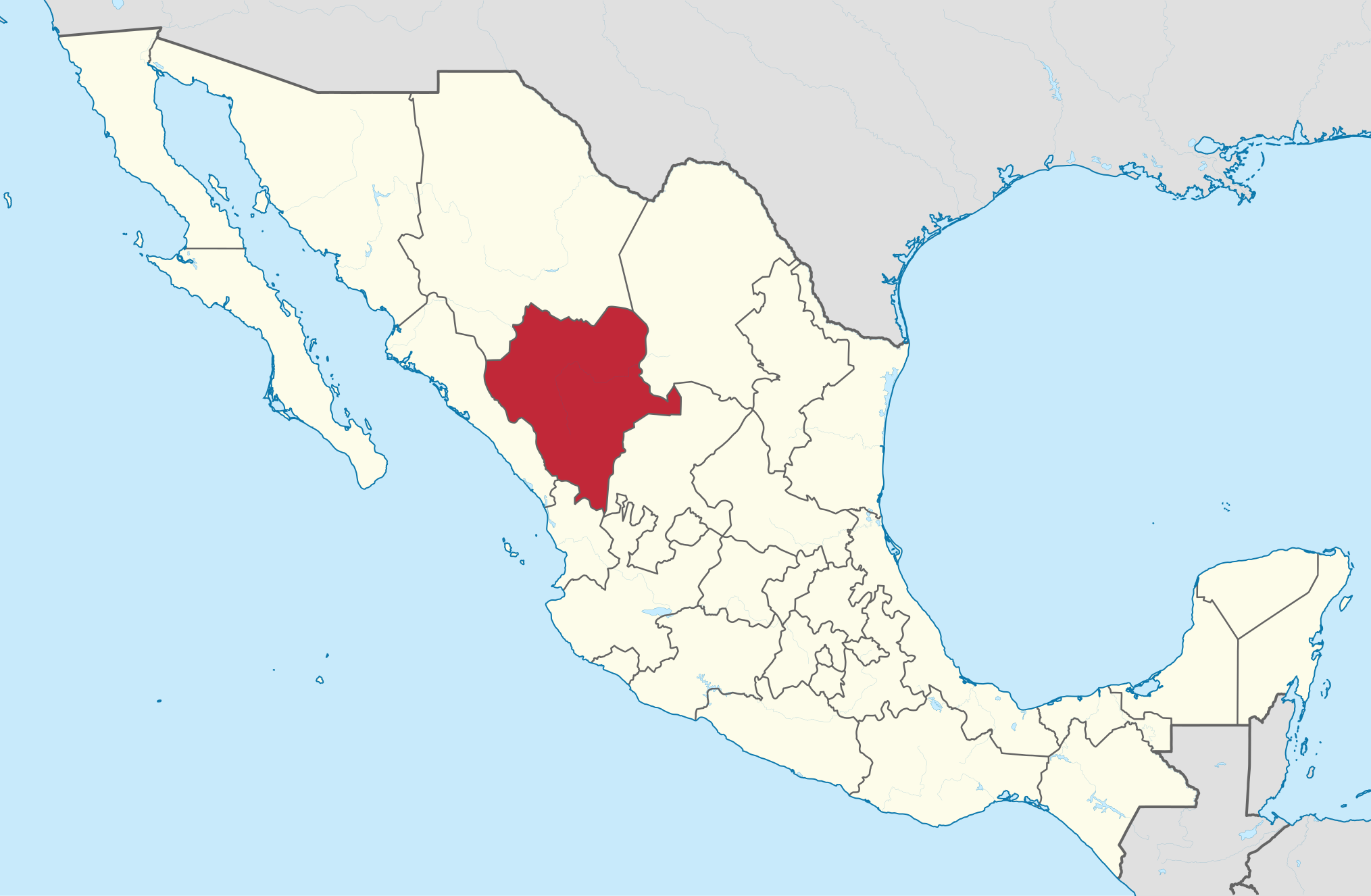 Durango en el mapa de México Durango en el territorio mexicano